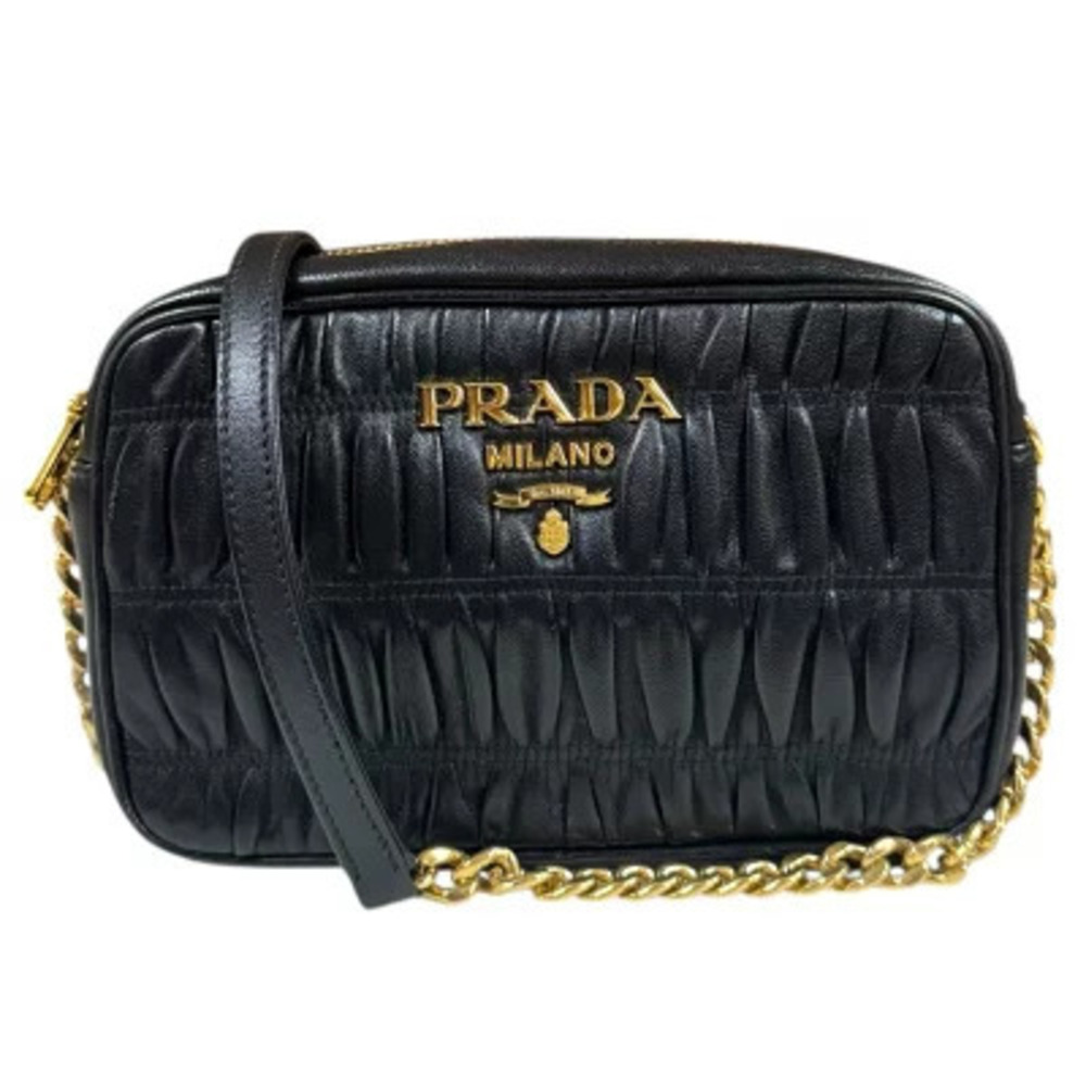 Prada Nappa Gaufre Shoulder Bag Leather Black Chain